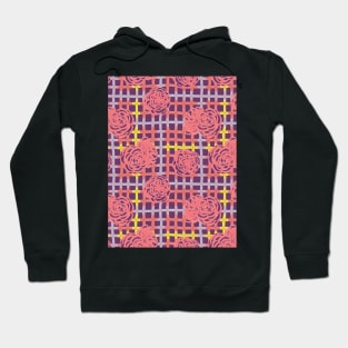 Roses on Plaid Pattern - Purple Hoodie